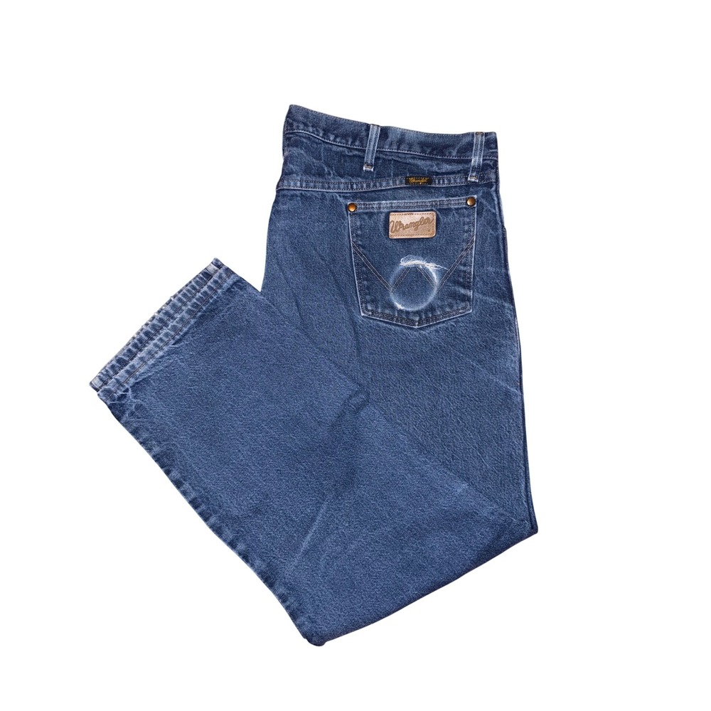 Wrangler Cowboy‎ Cut Jeans Tobacco Tin Distressed 44x30 Blue Straight Leg Denim